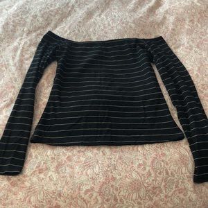 Gold stripe off the shoulder long sleeve top